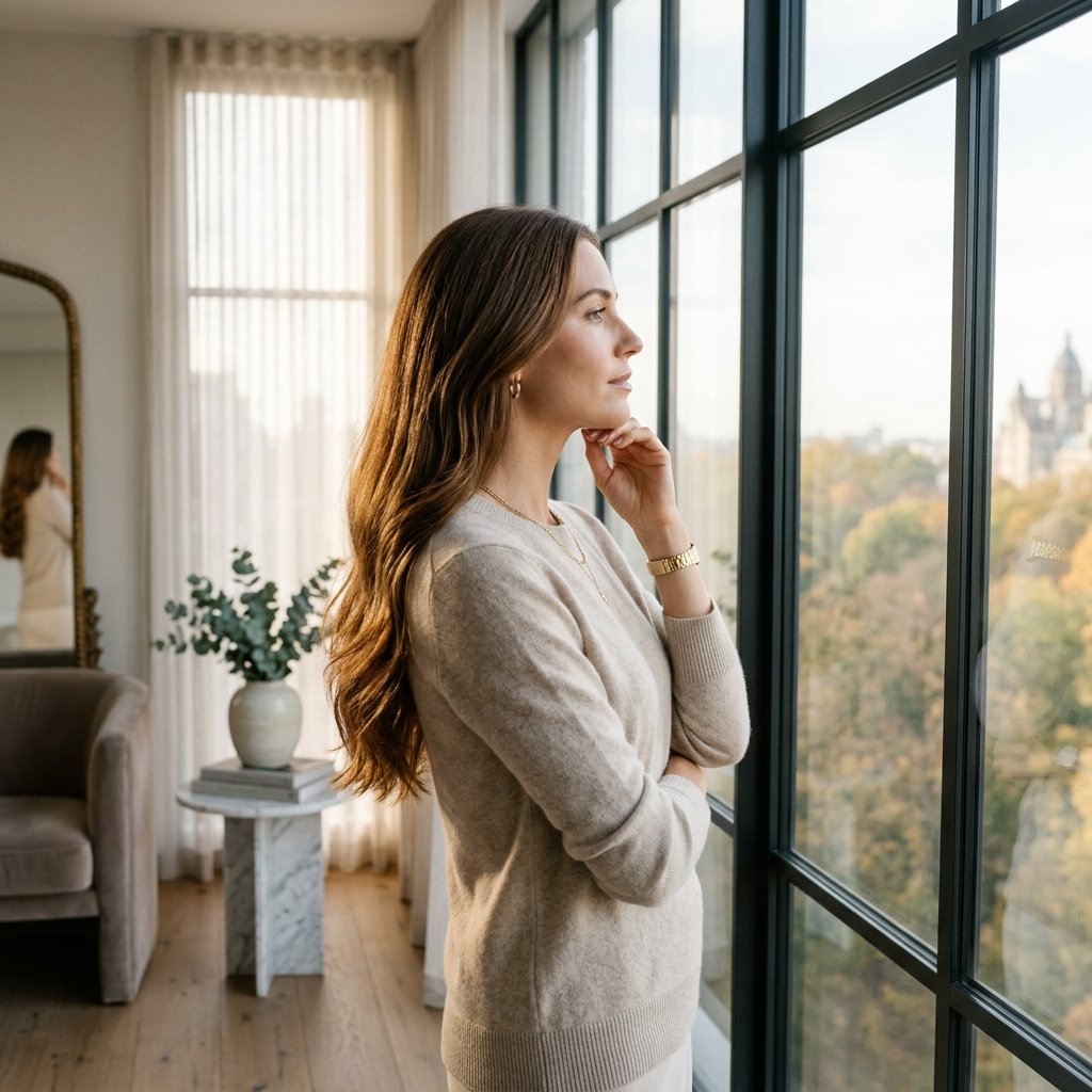 Confident woman with radiant, healthy hair - a natural journey